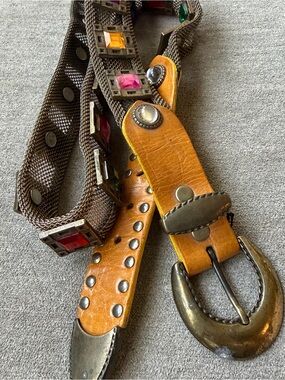 Sand Castle USA Vintage Mesh Belt Jeweled Crystal Bronze Leather Size L